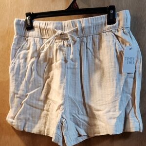 Time and Tru Cream Drawstring Linen-Blend Shorts